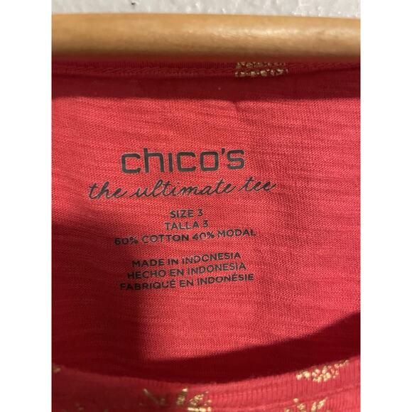 Chicos Womens Top Size 3 US XL Coral Pineapple Print Short Sleeve Artsy FLAW - Picture 4 of 8